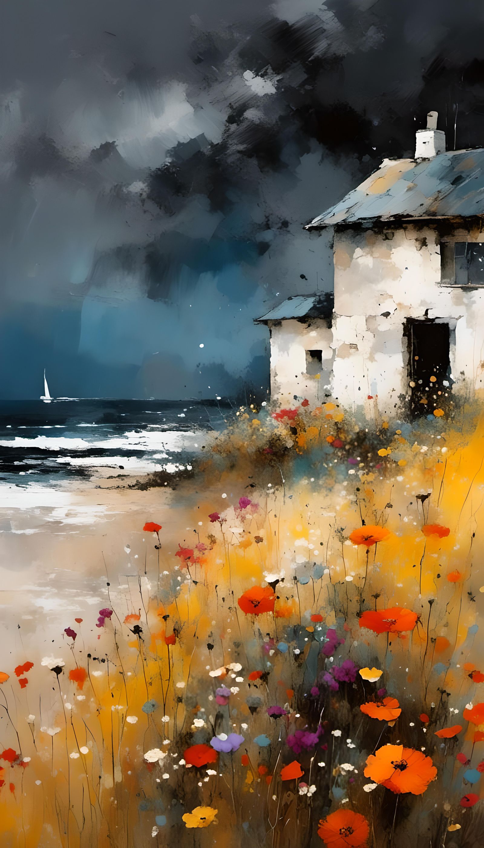 Bright Floral Foreground in Artistic Mashup