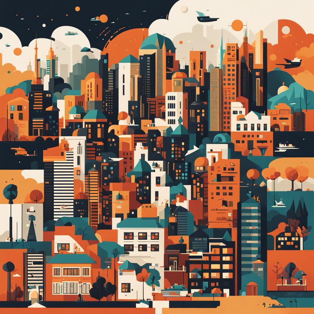 Abstract Cityscape in Expressionist Style