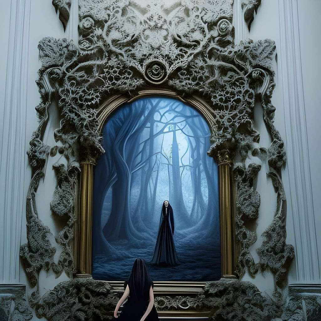 Ominous Gothic Woman in Baroque Gallery