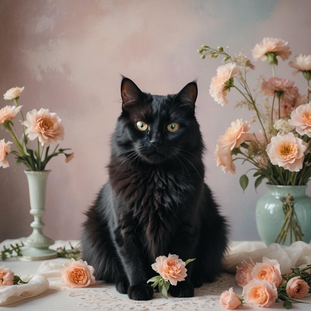 Glamour Portrait of a Black Cat in Sunlight