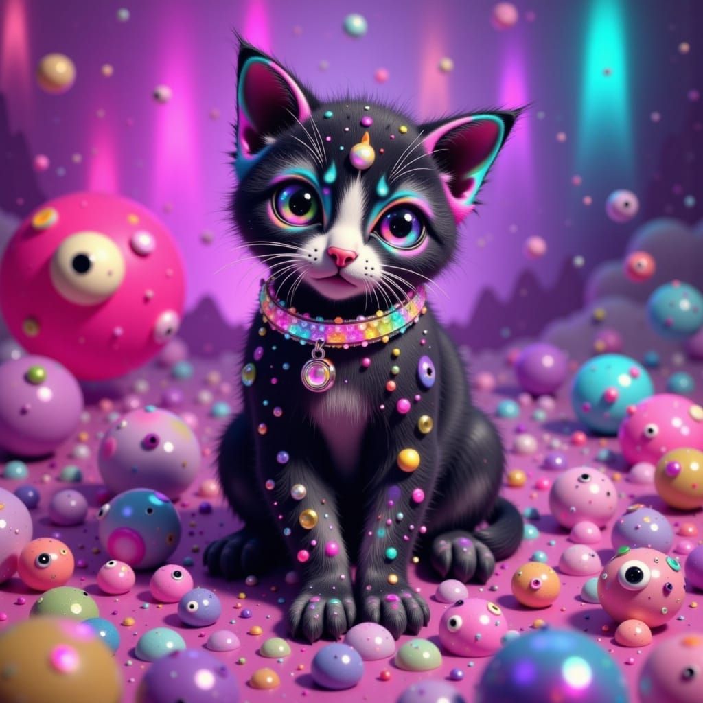 Iridescent Cat Plays in Eyeshadow Palette