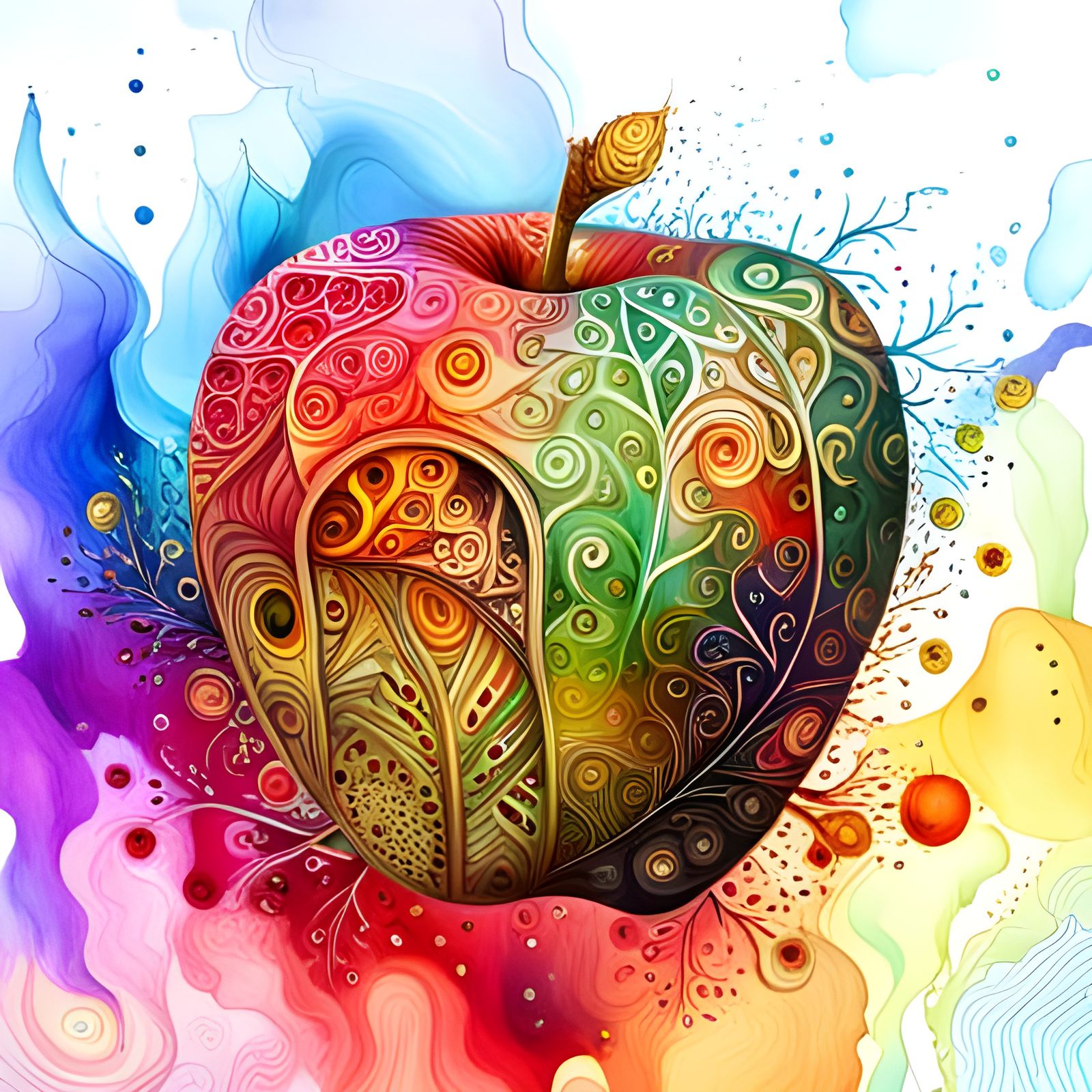 Magical Forest Apple: Abstract Watercolor Art