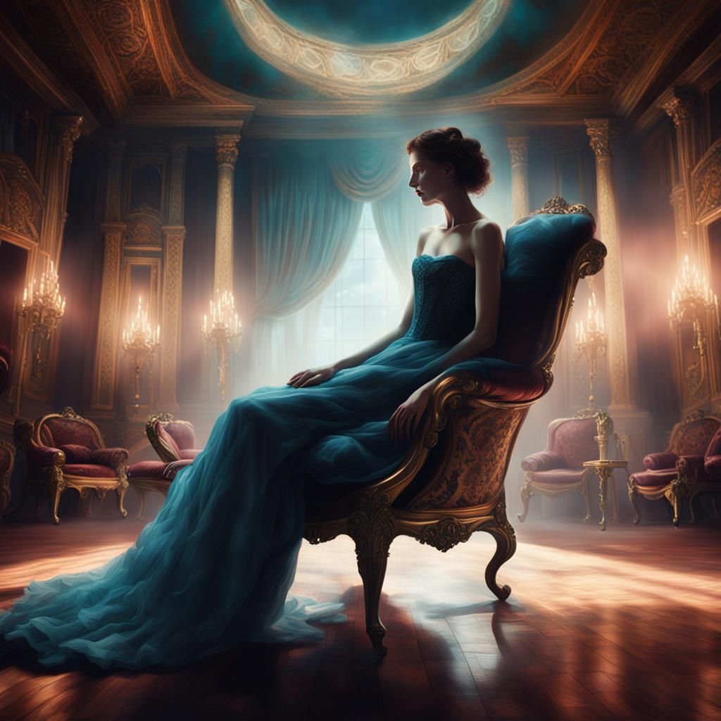 Hypnotic Woman in Victorian Gown: Surreal Fantasy Art