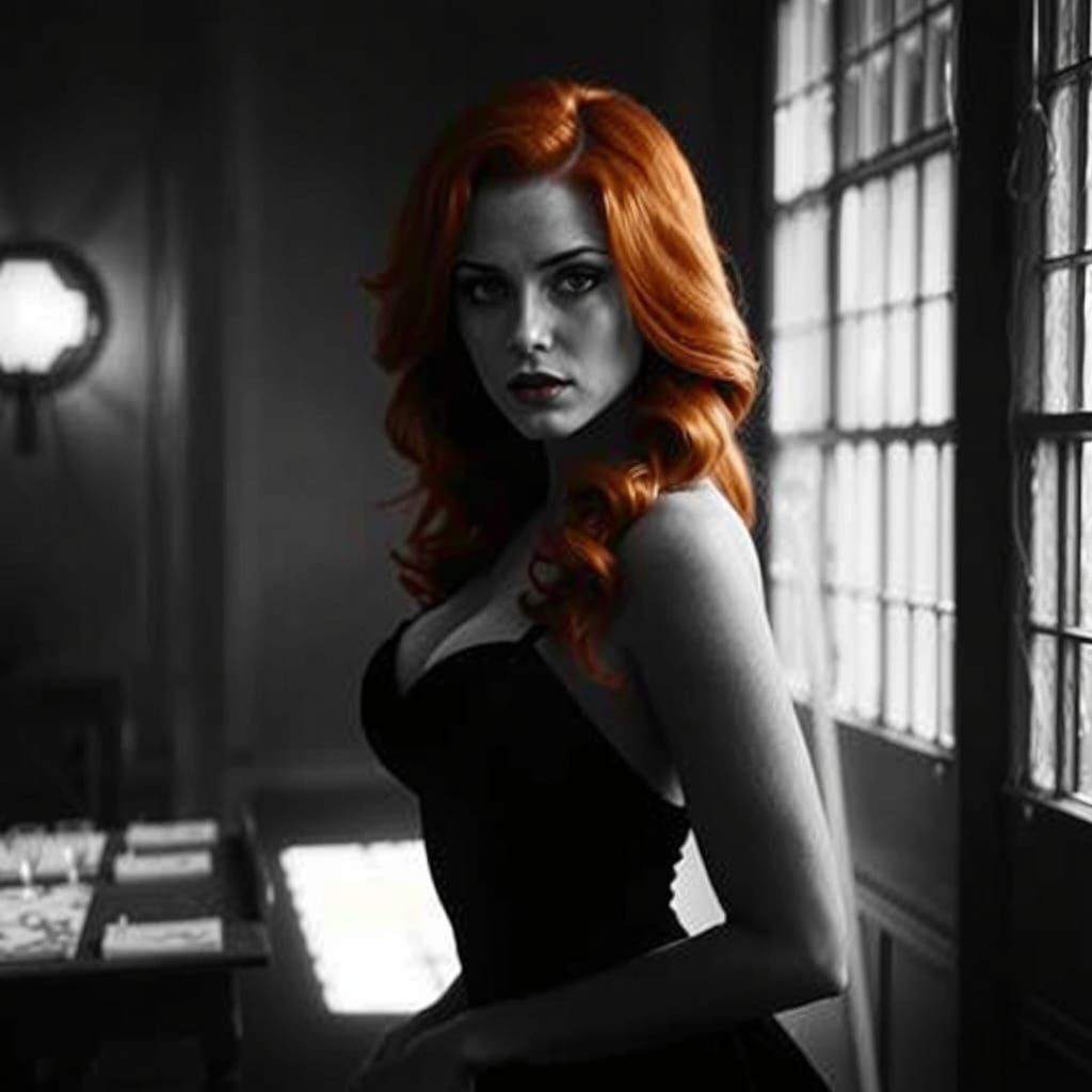 Sultry Film Noir Portrait of a Redhead Woman