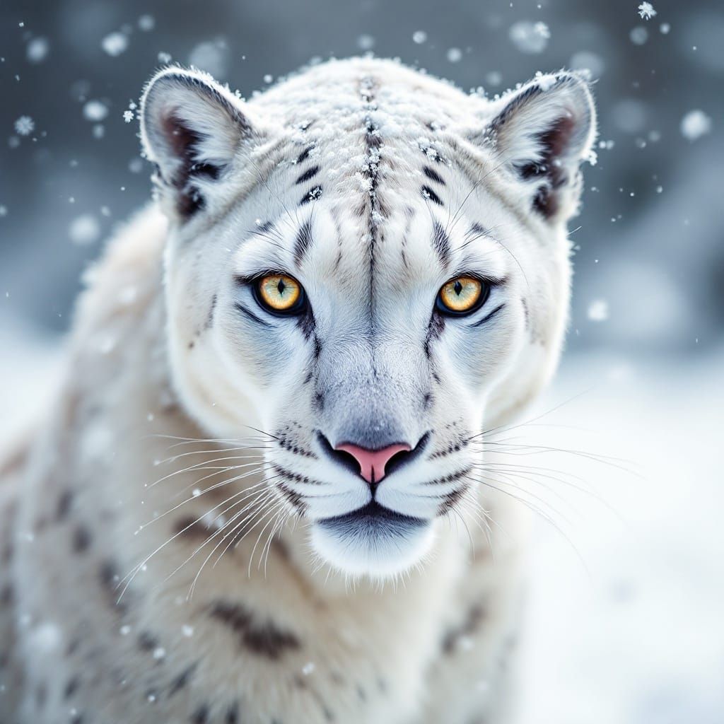 Regal White Panther Set Against Snowy Backdrop