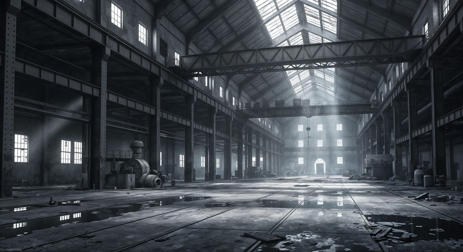 Vast Abandoned Steel Mill Interior Cathedral