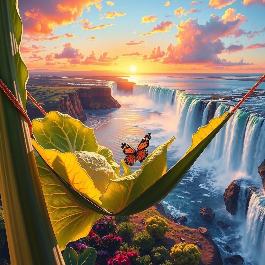 Happy Butterfly on Lettuce Hammock at Sunset