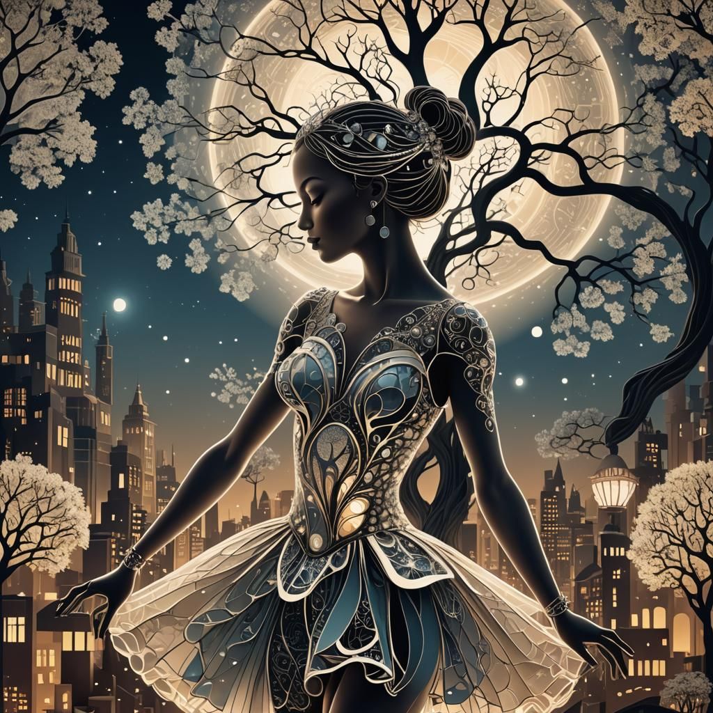 Ballerina and Tree of Life in Retro Lights