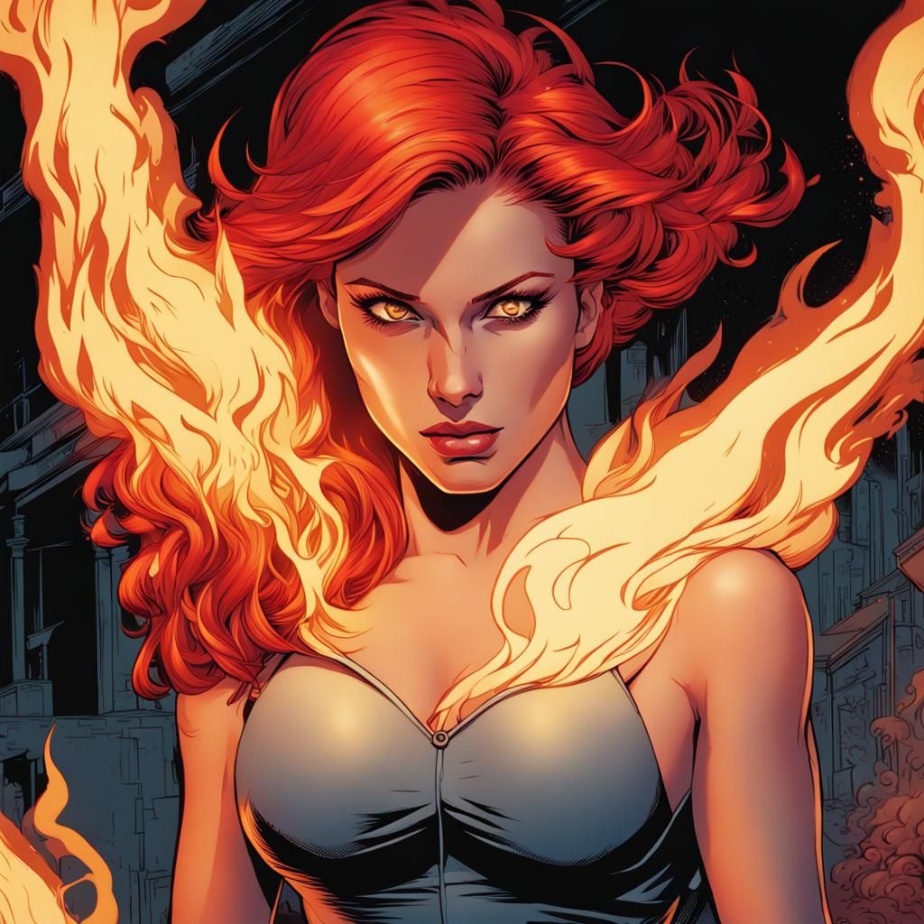 Fiery Red-Haired Warrior in Comic Book Style