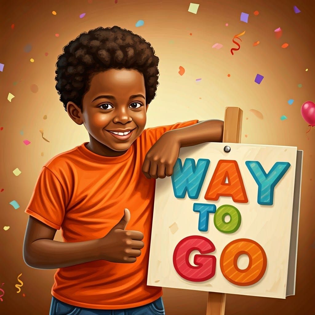 Cheerful Boy Celebrates Success in Modern Art Style