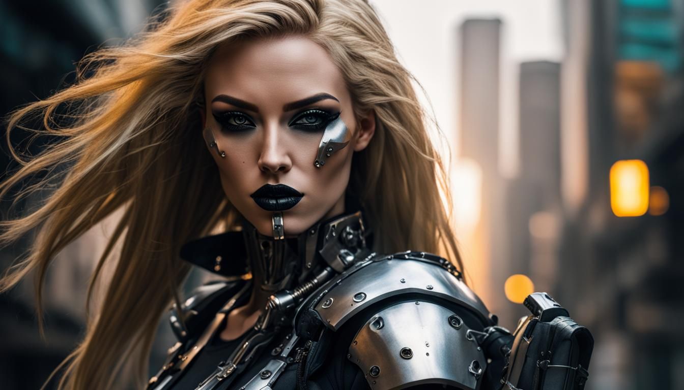 Blonde Razorgirl in Cyberpunk Titanium Armor