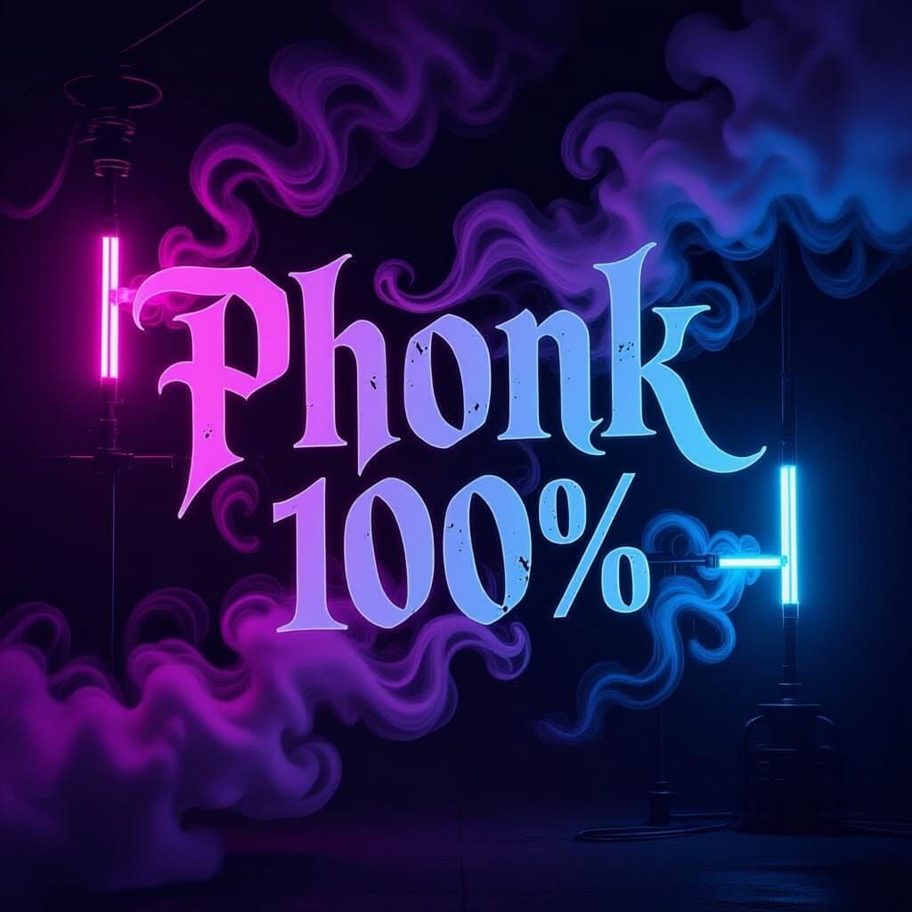 Dark Gothic "PHONK 100%" Banner with Neon Mist