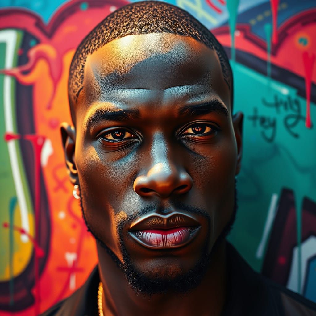 Majestic Black Man in Vibrant Graffiti Landscape