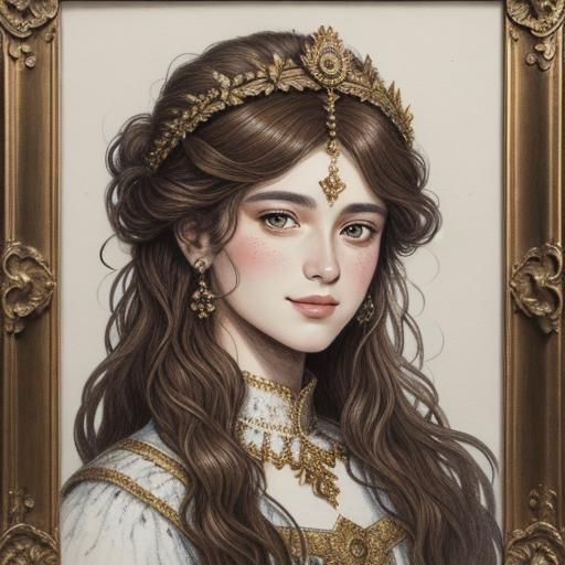 Portrait of a Beautiful Young Goddess with Intricate Details