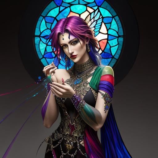 Vibrant Stained-Glass Androgyne Art by Satureya