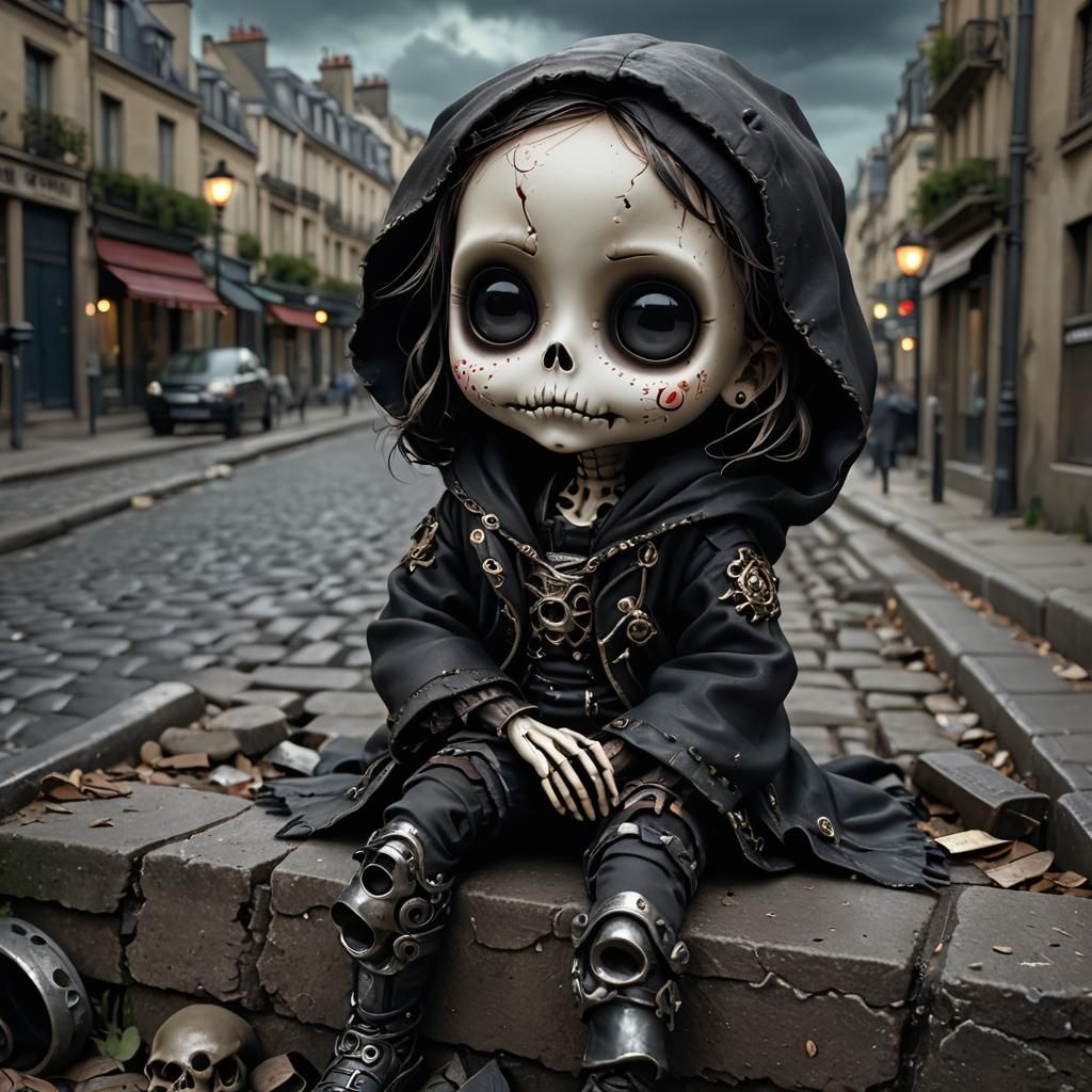 Chibi Skeleton Doll in Paris Gutter