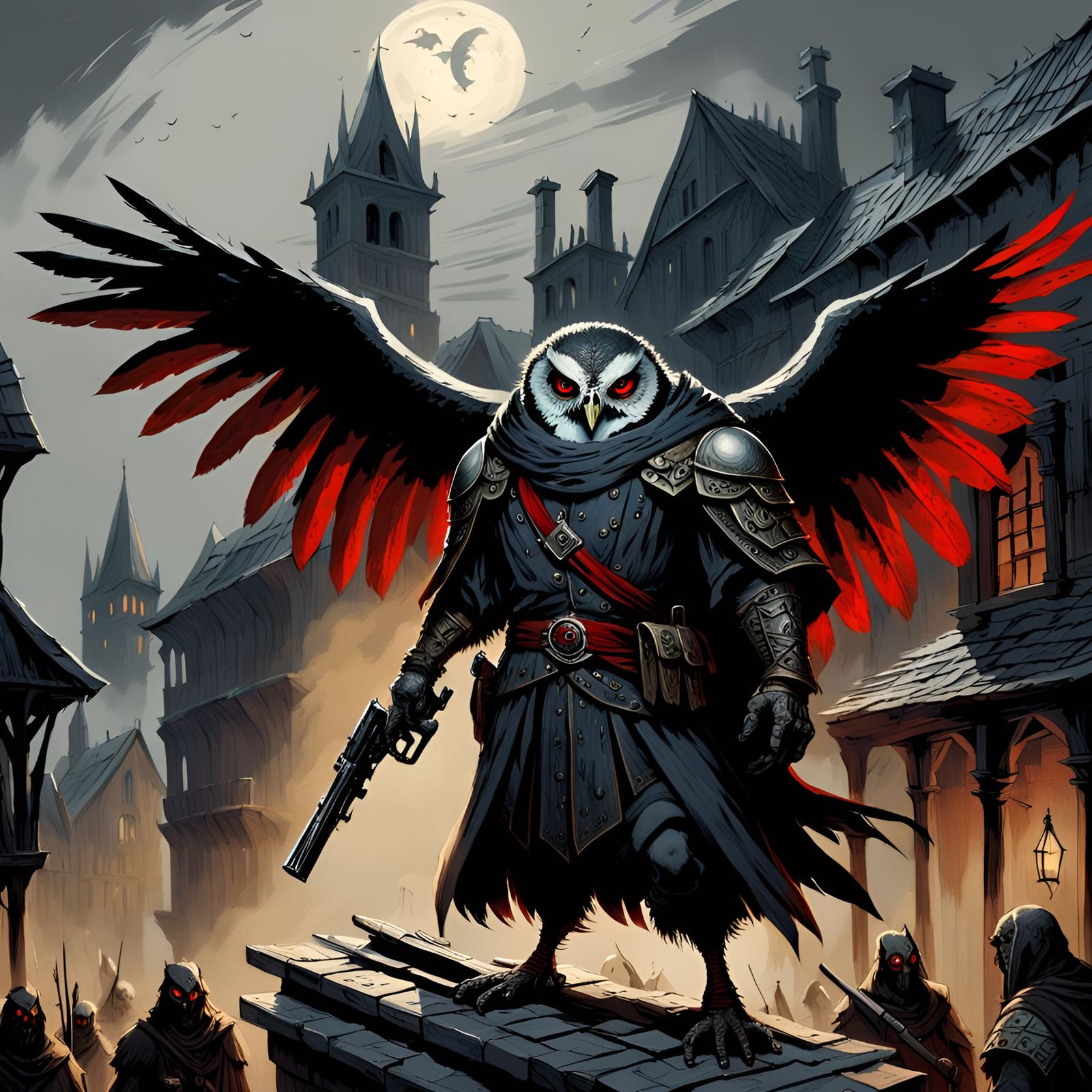 Owlin Bounty Hunter on Medieval Rooftop
