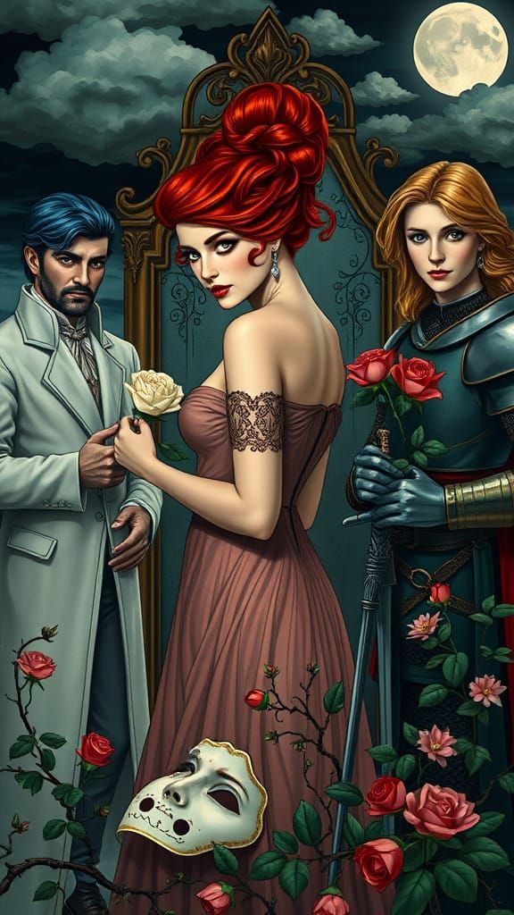 Woman Between Duke and Knight in Art Nouveau Style