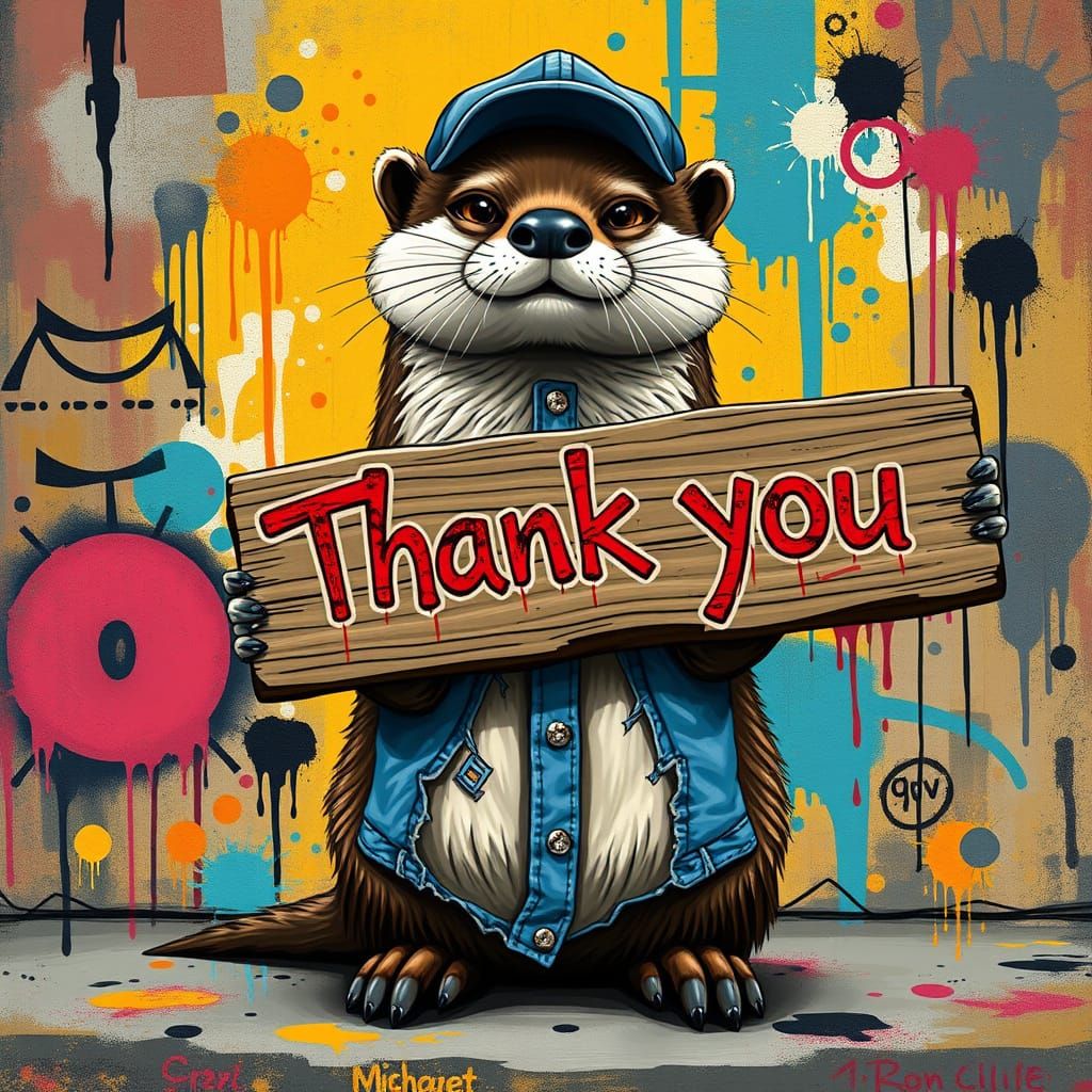 Whimsical Otter Thanks You in Vibrant Graffiti Style