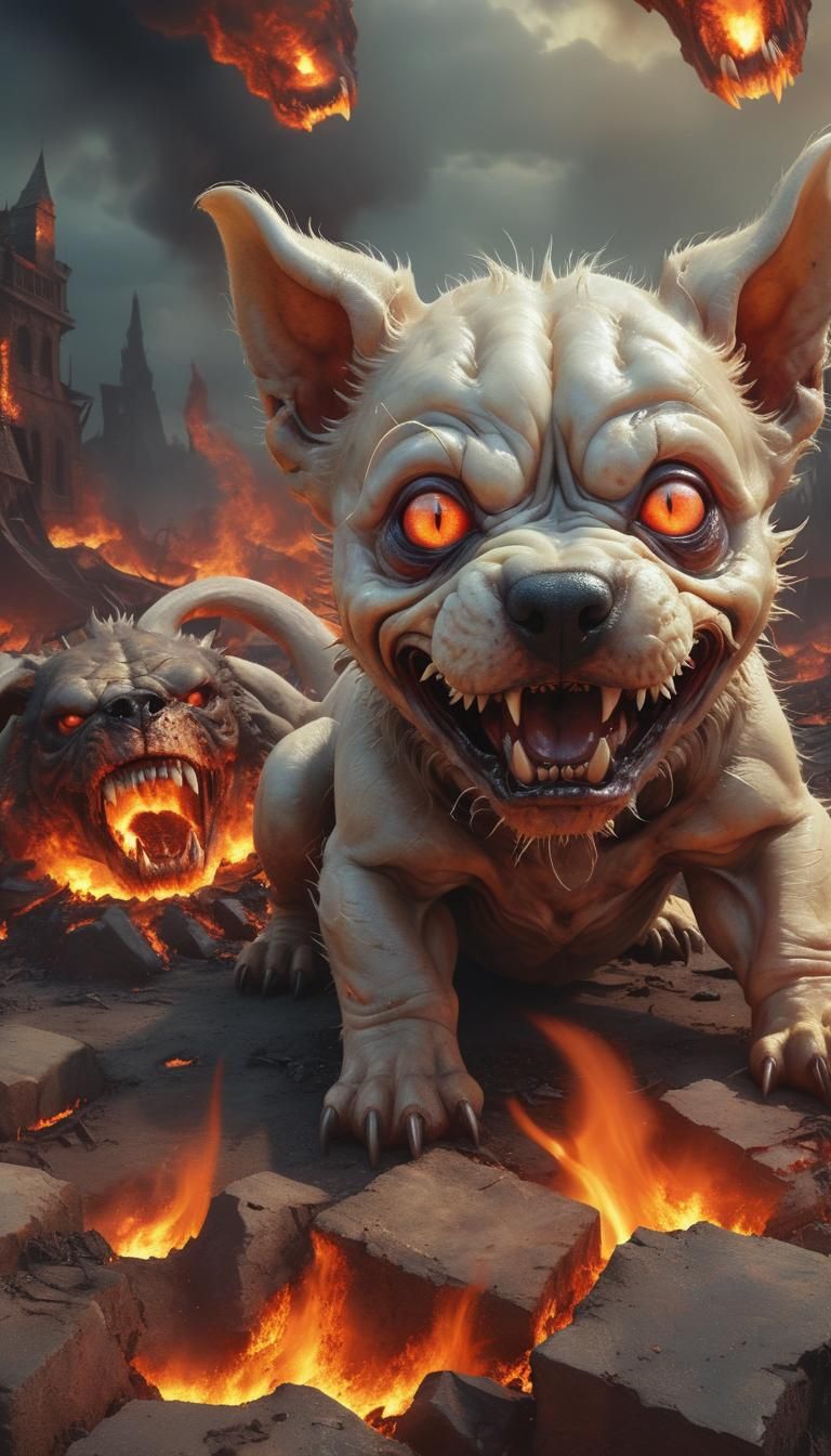 Ferocious Hell Hound in Surreal Digital Art Style