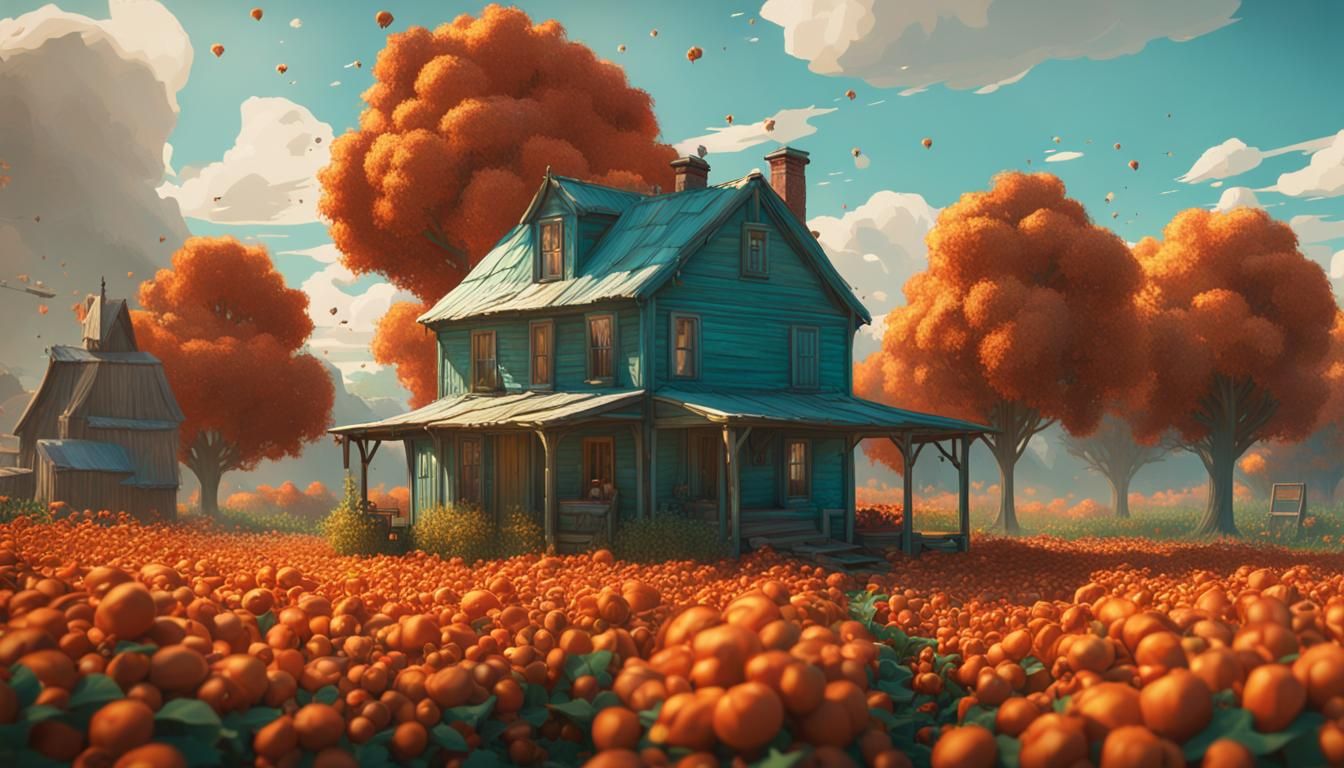 Cotton Field Concept Art in Orange and Teal