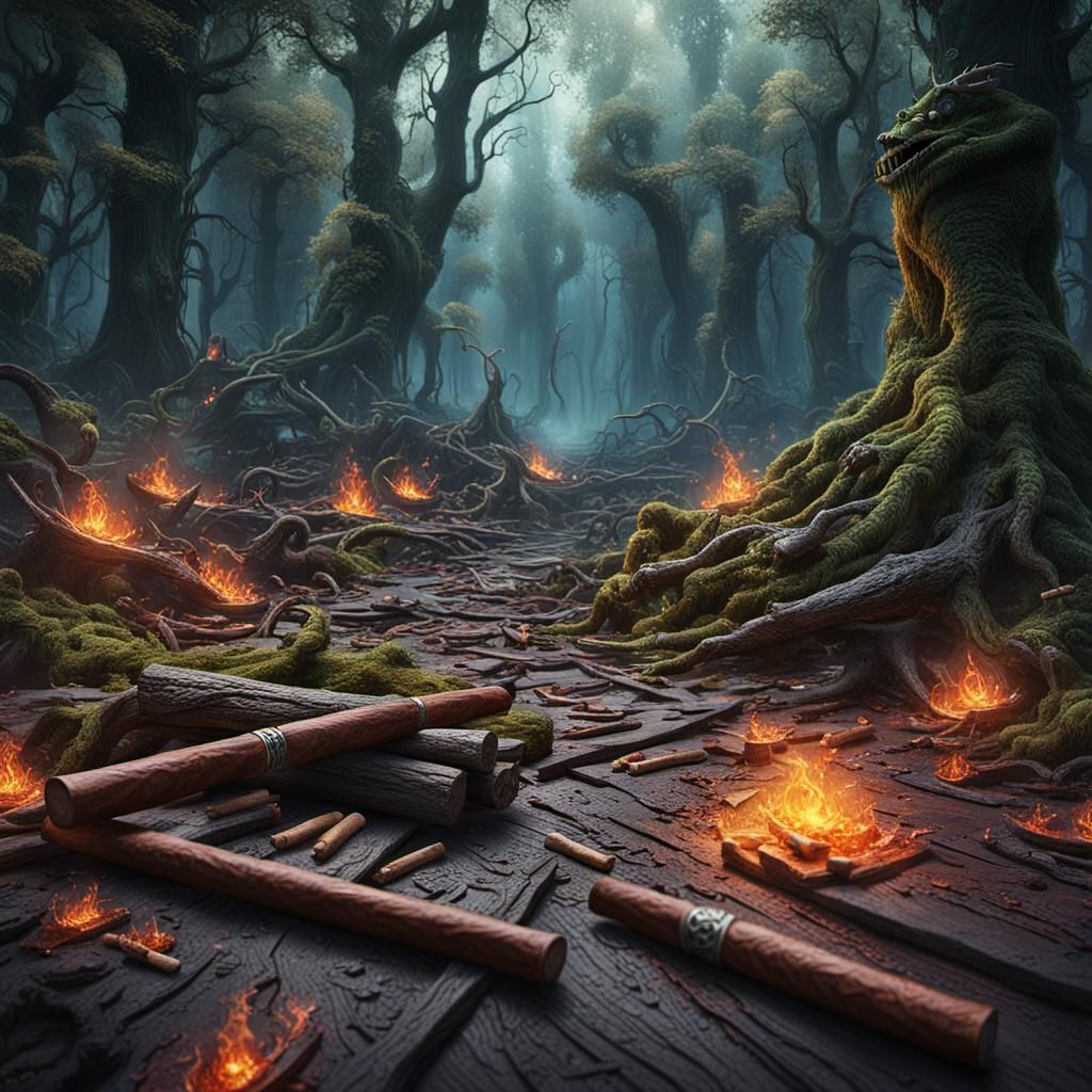 Fantastical Woods and Cigars in Matte Painting Style