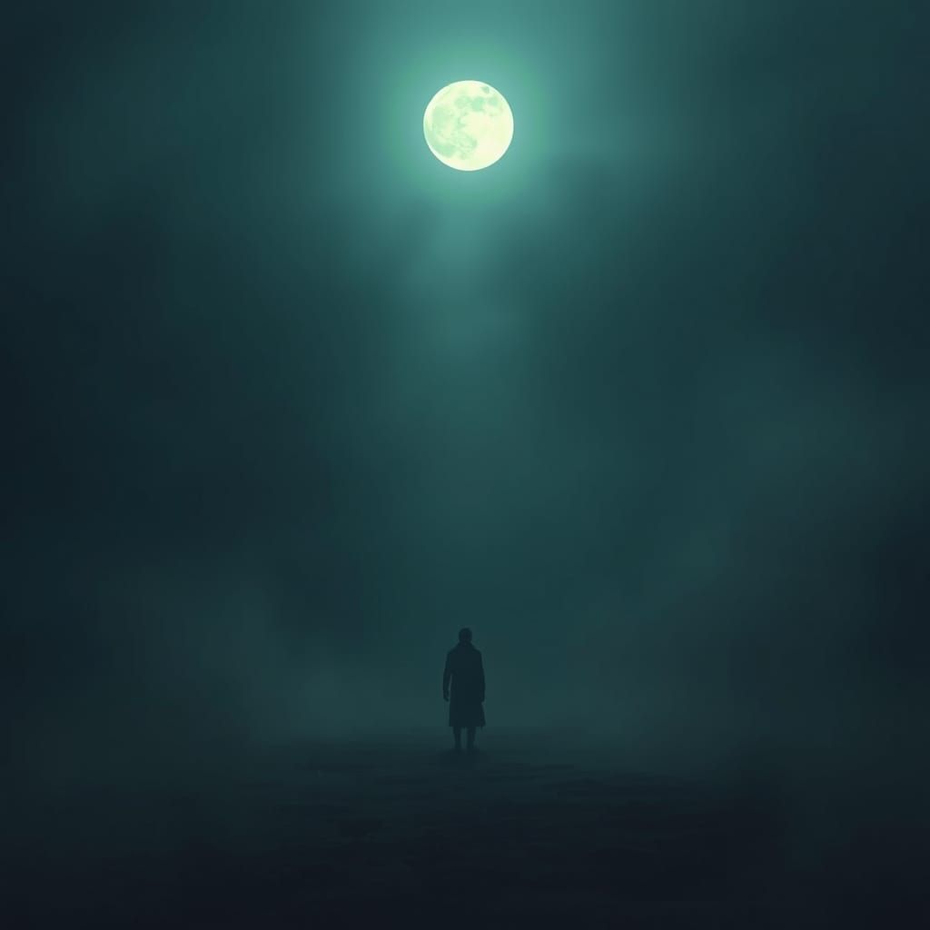 Eerie Figure in Moonlit Landscape, in Dark Digital Art