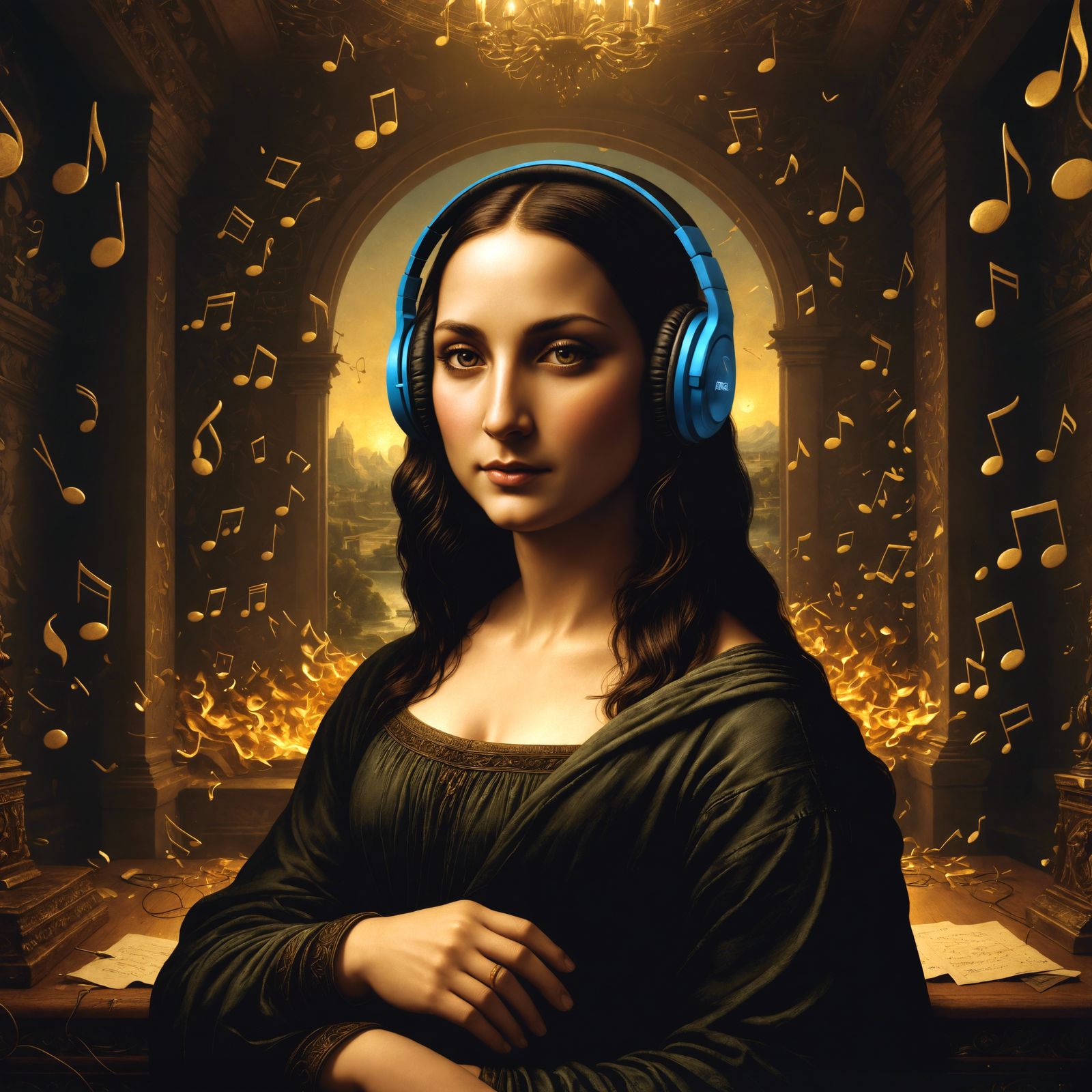 Mona Lisa with headphones