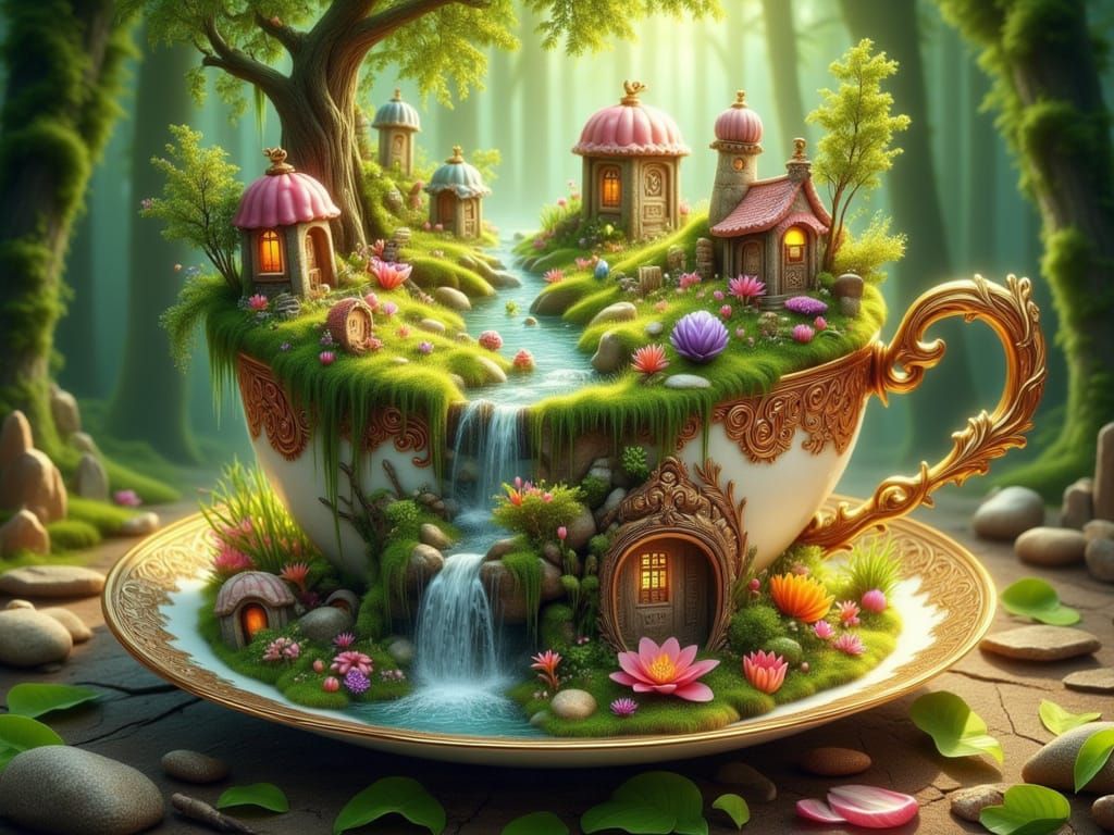 Enchanted Fairy Village Inside a Teacup