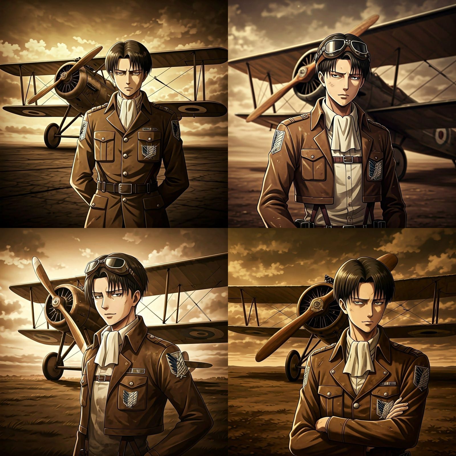 Levi Ackerman as WWI Pilot in Sepia Photo