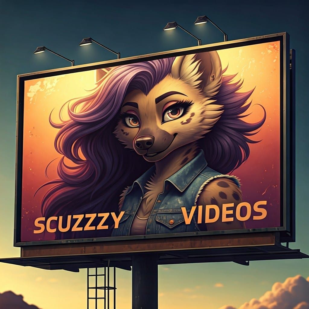 Gritty Roadside Billboard with Regal She-Hyena