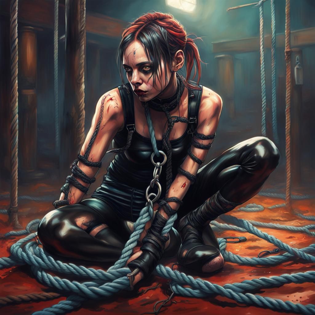 Bound Gothic Girl in Latex, Hyperrealistic Art