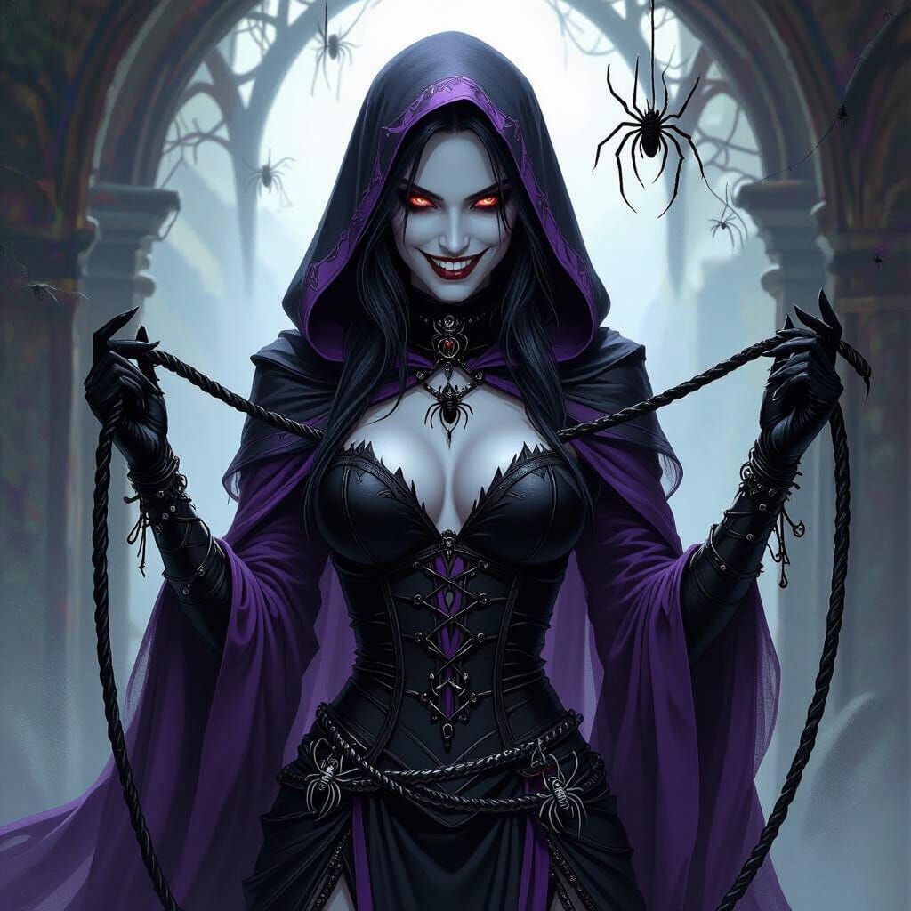 Drow Priestess of Lolth Holding Whip in Gothic Fantasy Art S...