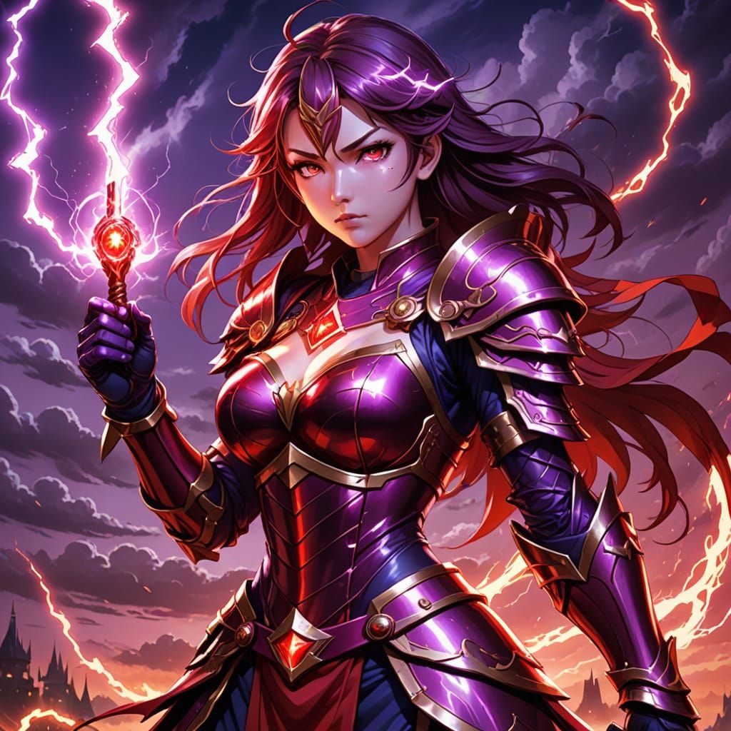 Anime Female Warrior with Red Lightning Ki