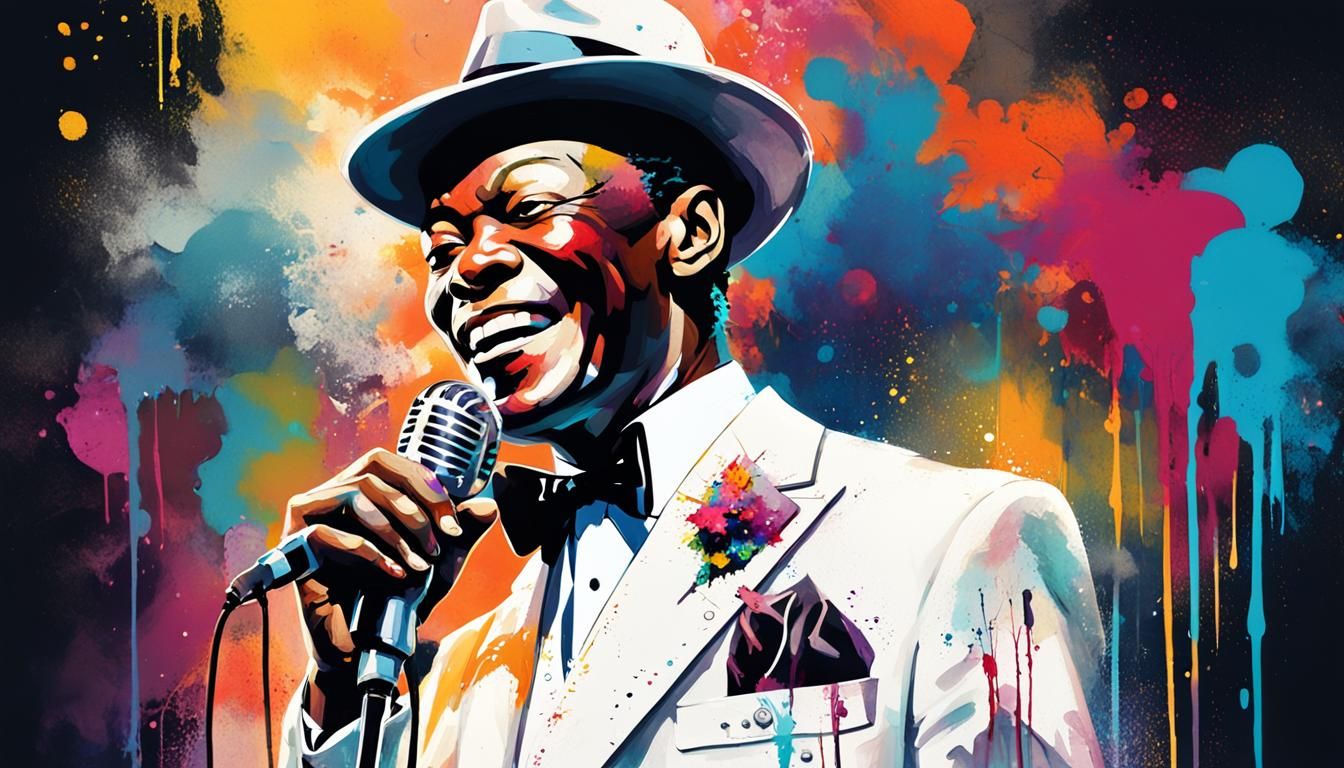 Nat King Cole in Smoky Jazz Club, Watercolor Style