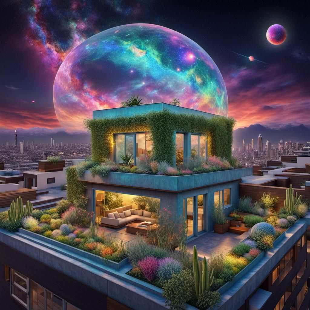 Chilean Rooftop Garden: Holographic Astral Illustration