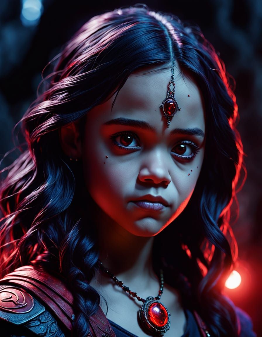 Jenna Ortega as Raven with Red Soulstone Amulet