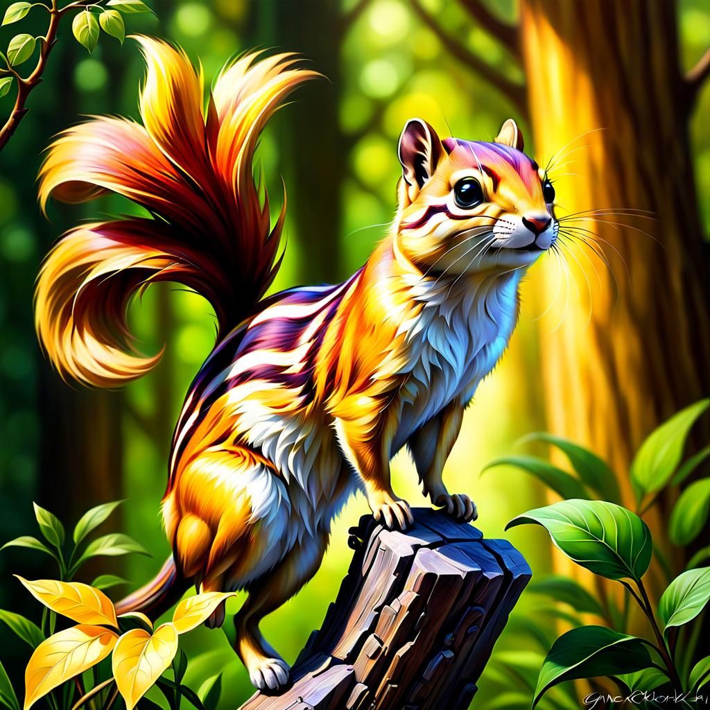 Majestic Golden Chipmunk Phoenix: Digital Matte Painting