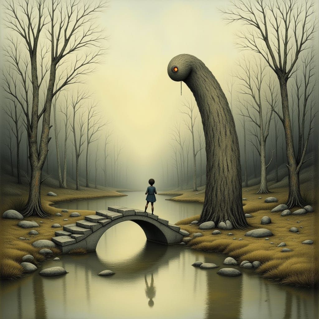 Abandoned Playground Submerged in Water, Dreamlike Watercolo...