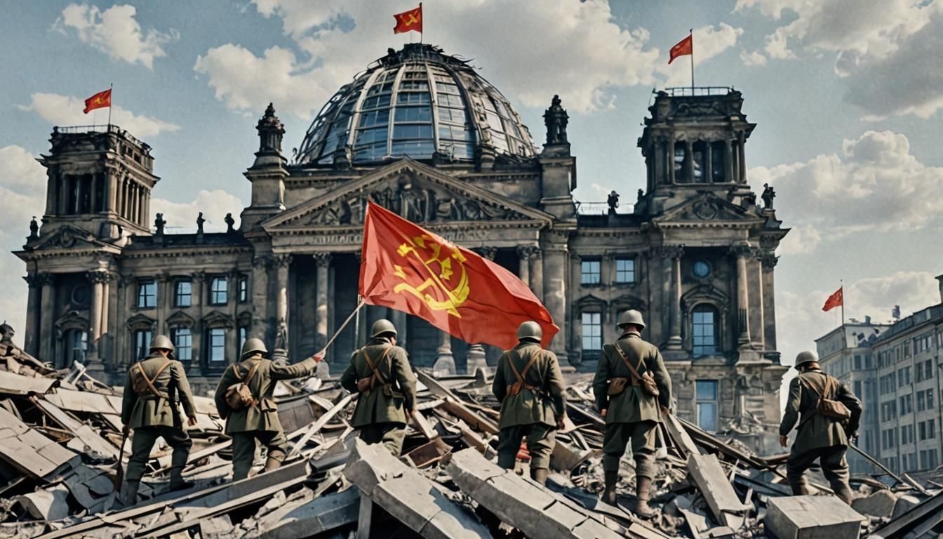 Soviet Soldiers Raise Flag Over Reichstag, WWII