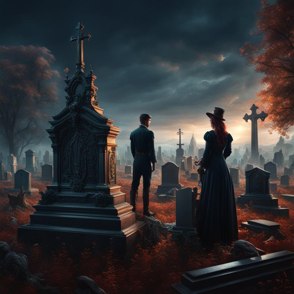 Arguing Couple Tearing Paper in Graveyard: Matte Painting