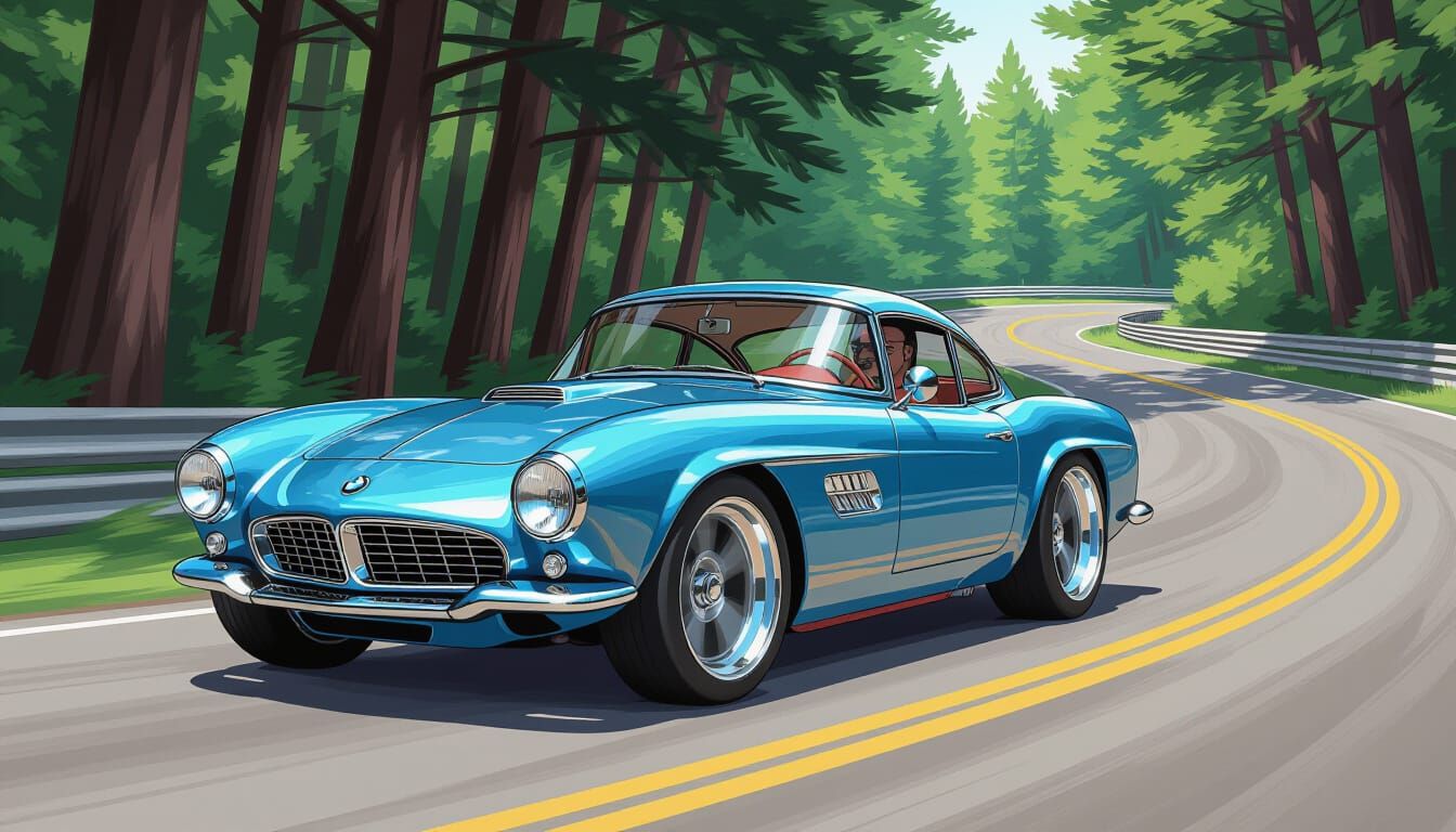 Custom 1957 BMW 507 in Comic Book Style