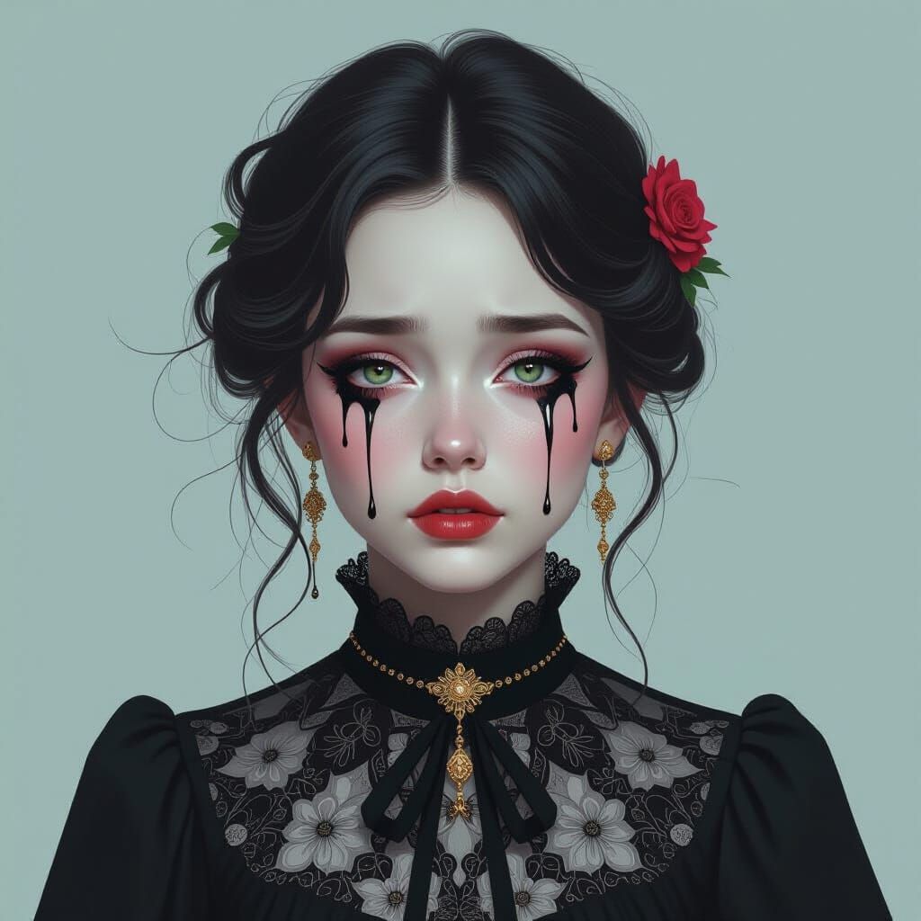 Woman's Ink Tears Transform into Glowing Calligraphy