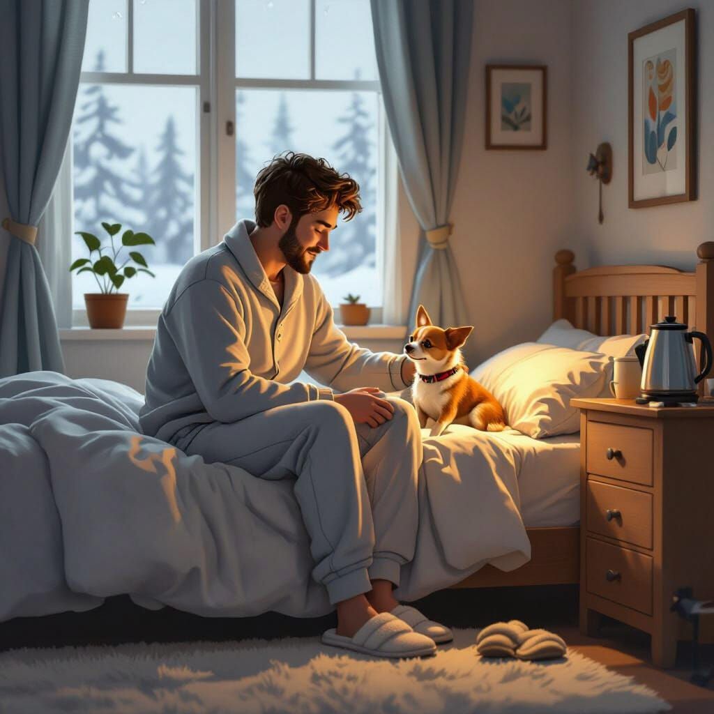 Cozy Morning with Chihuahua: A Digital Art Illustration