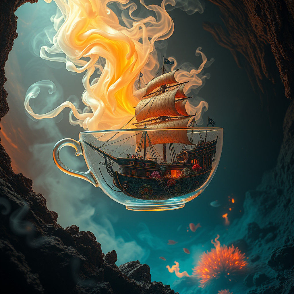 Gelatinous Entity in Teacup Levitation: Hyper-Realistic Digi...