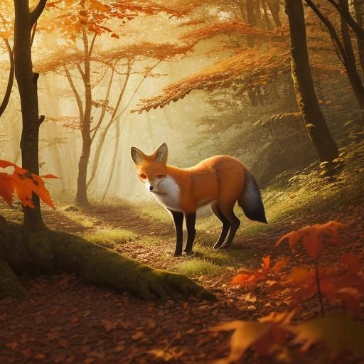 Fox Kit Playing in Sunlit Forest Meadow