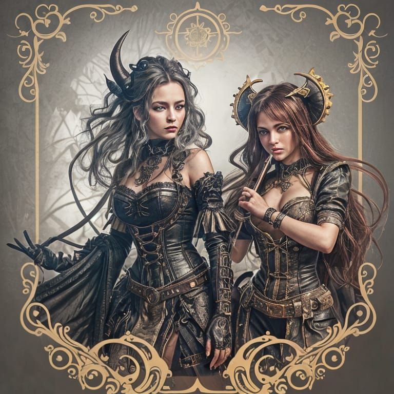 Gothic Pirate Nymph in Futuristic Steampunk Style