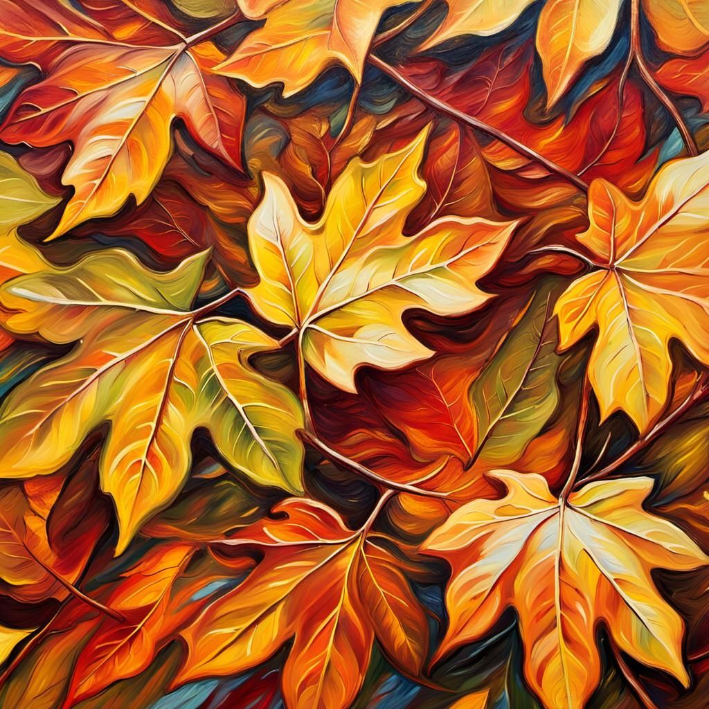 Impressionist Oil Painting of Autumn Leaves in Wind