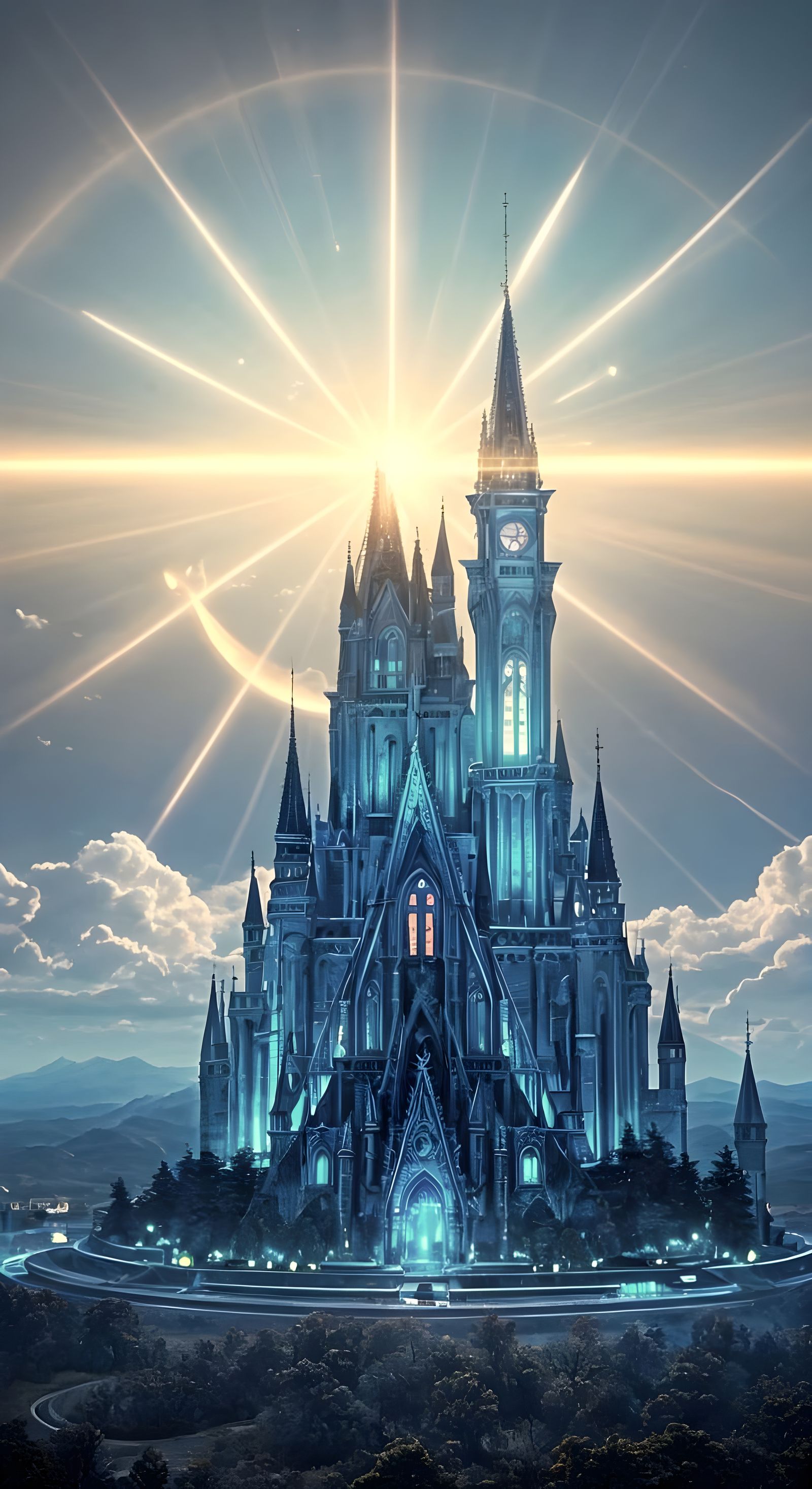 Crystal Castle Rises from Heavenly Clouds in a Futuristic La...