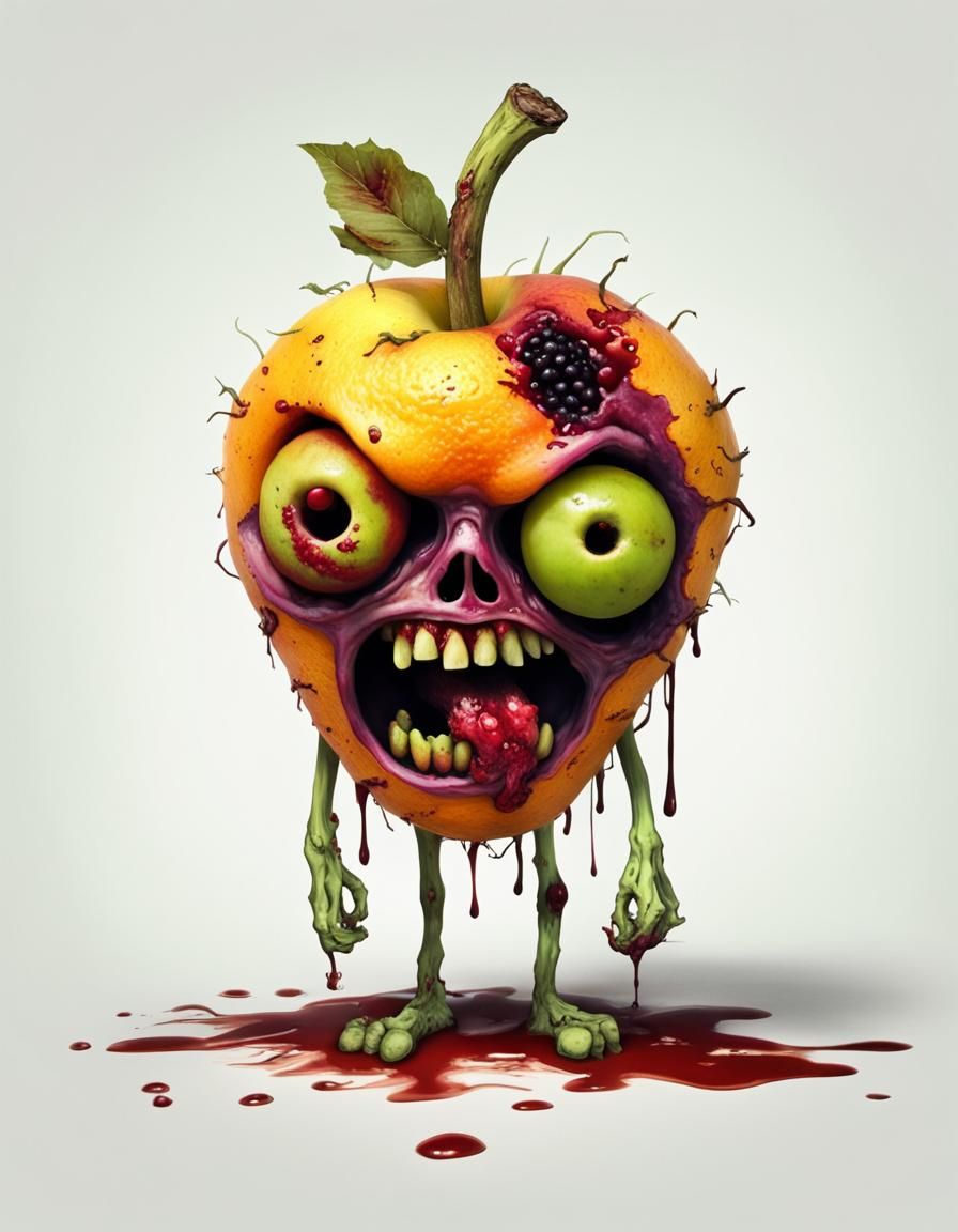 Zombified Fruit Character in Vibrant Decay
